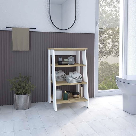 Four open shelves, 17.3"W, particle board construction linen cabinet - Ideal for arranging craft supplies in hobby rooms