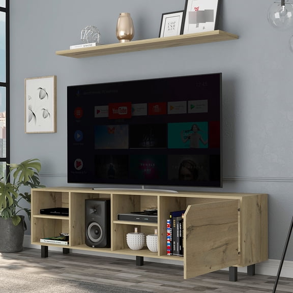 Four open shelves and particle board material / A reliable TV stand for 50 - 59 inch TVs