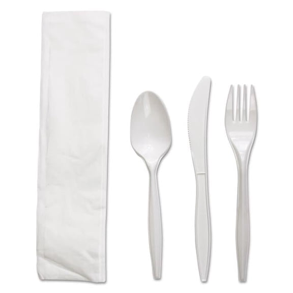 Four-piece Cutlery Kit, Fork & Knife & Napkin & Teaspoon, White
