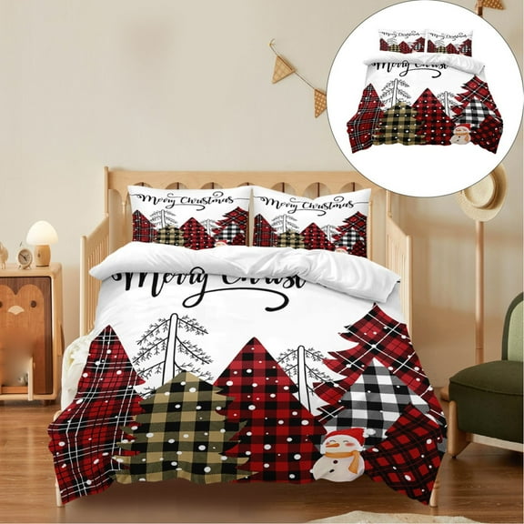 Four piece bedding set,Christmas Bedding Set Santa And Pattern Duvet Cover With Pillowcase Set Size Christmas Print Duvet Cover Set