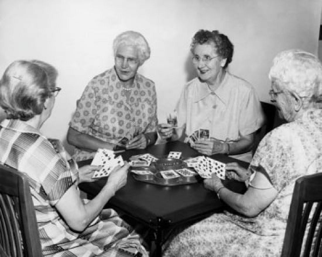 Four senior women playing cards Canvas Art -  (18 x 24)