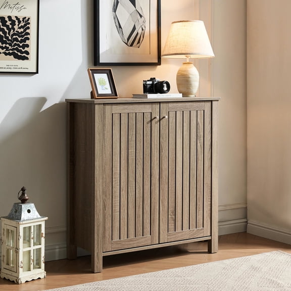 Four - shelf shoe cabinet with metal knobs / Ideal for entryway and hallway storage