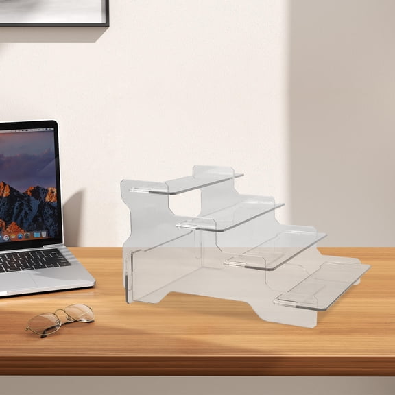 Four-Tier Plastic Display Riser Stand with Detachable Ladder Shelf for Model Display and Organization