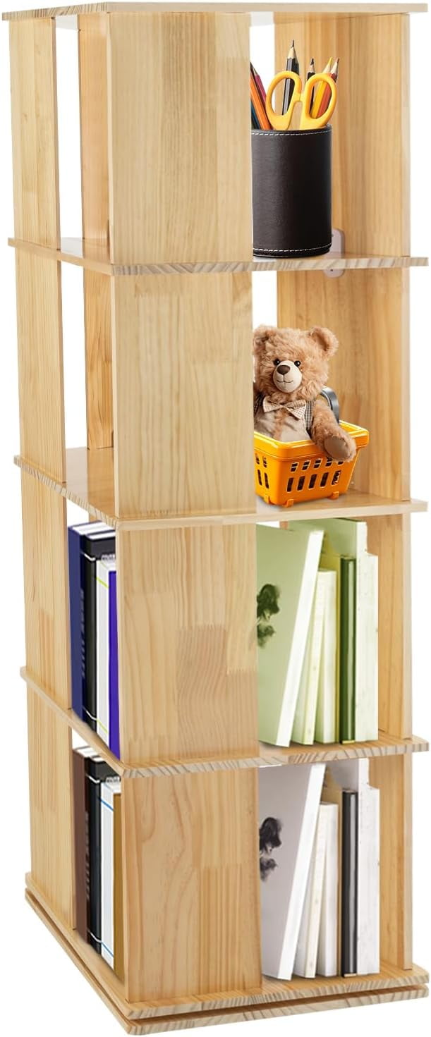 Four-tier Rotating Bookshelf, 360° Revolving Bookcase, Display Book ...