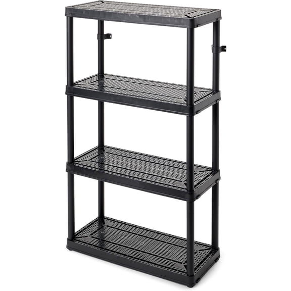 Four-tier fixed-height ventilated medium-sized storage cabinet, dimensions 14 x 32 x 54.5inch, suitable for home, garage, basement, and laundry room, black
