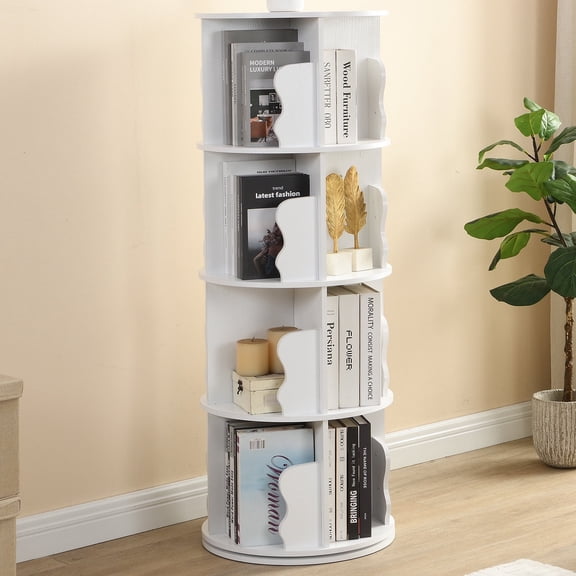 Four-tier white revolving bookshelf