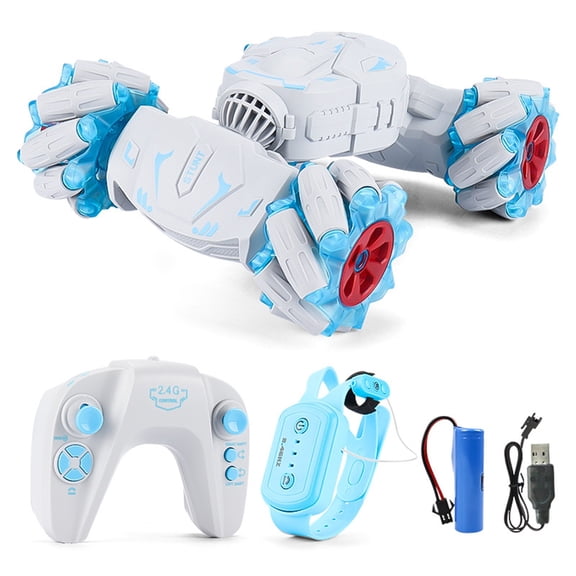 Four-wheel Drive Spray Stunt Remote Control Car, Gesture Sensor Twisting Off-road Vehicle, Radio Controlled Drift, Electric Toy with Light and Music-Blue