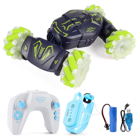 Four-wheel Drive Spray Stunt Remote Control Car, Gesture Sensor Twisting Off-road Vehicle, Radio Controlled Drift, Electric Toy with Light and Music-Green
