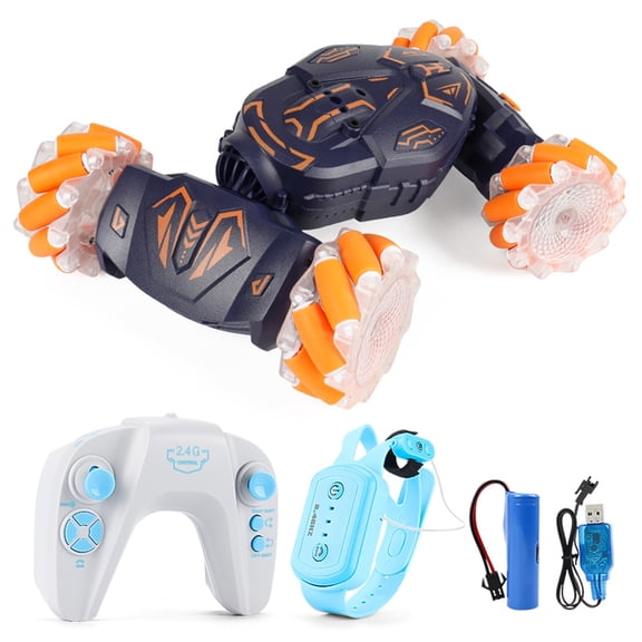 Four-wheel Drive Spray Stunt Remote Control Car, Gesture Sensor Twisting Off-road Vehicle, Radio Controlled Drift, Electric Toy with Light and Music-Orange