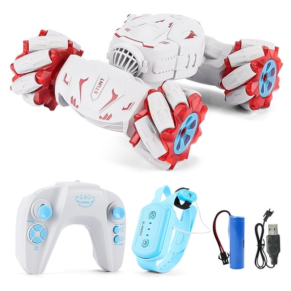 Four-wheel Drive Spray Stunt Remote Control Car, Gesture Sensor Twisting Off-road Vehicle, Radio Controlled Drift, Electric Toy with Light and Music-Red