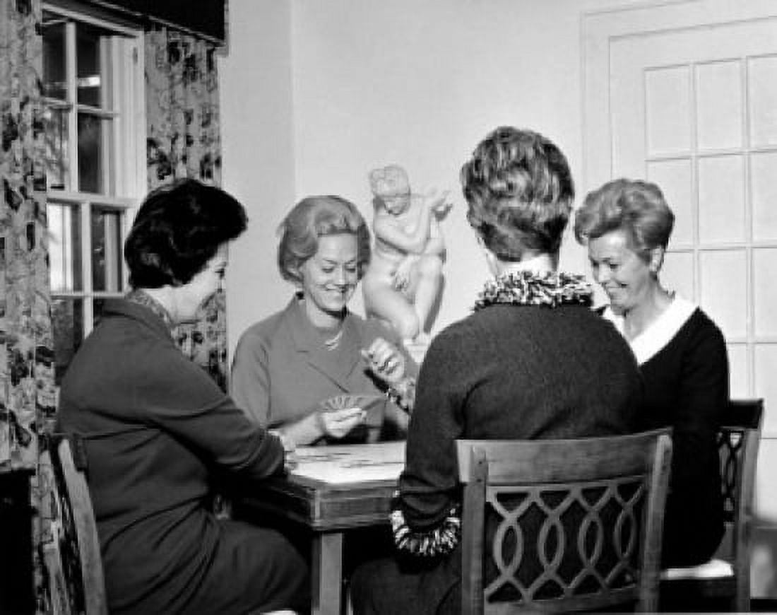 Four women playing cards in room Canvas Art - (18 x 24)