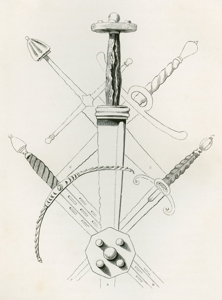 Fourteenth And Sixteenth Century Daggers From A Collection In The Tower Of London From The British Army Its Origins Progress And Equipment Published 1868 Canvas Art - Ken Welsh Design Pics (12 x 16)