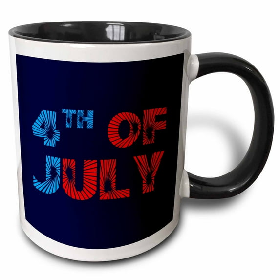 3drose, Fourth 4th of July Colorful Text, Blue Background. Independence Day, 11oz Two-tone Black Mug
