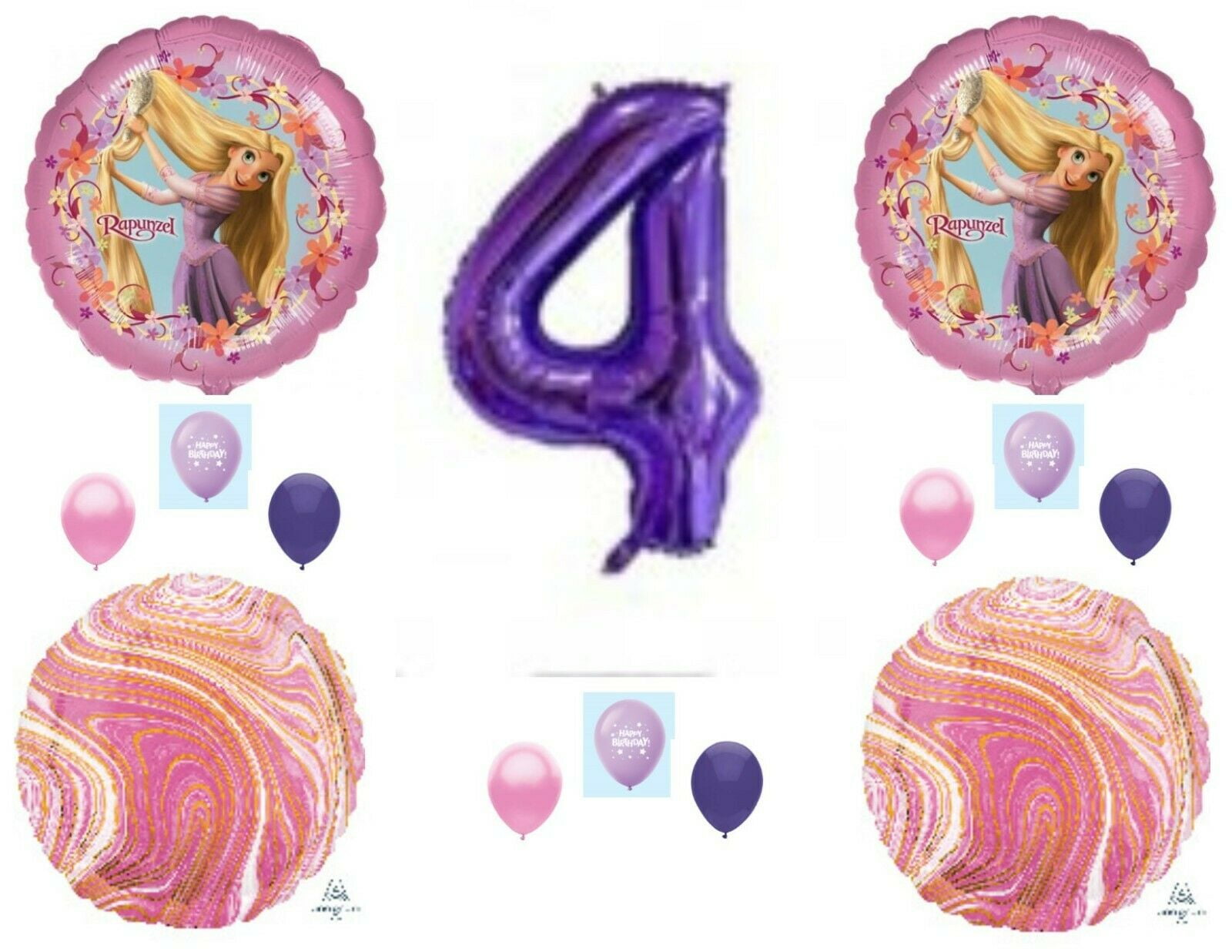 Fourth 4th Birthday Tangled Rapunzel balloons Decoration Princess Castle long hair