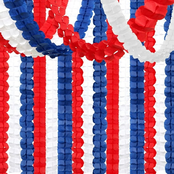 Fourth-4th of July Memorial-Day Party-Decorations - 157FT Red White Blue Patriotic Streamers Garland,Graduation Four-Leaf Clover Hanging Banner,Independence American Birthday Decor ZEN