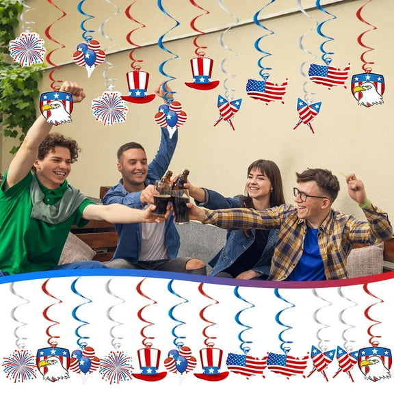 Fourth-4th of July Memorial-Day Party Decorations Streamers - 12Pcs Red White Blue USA Patriotic Hanging Swirl Ceiling Decor, America Independence Holiday Birthday 4th of July Banner Supplies