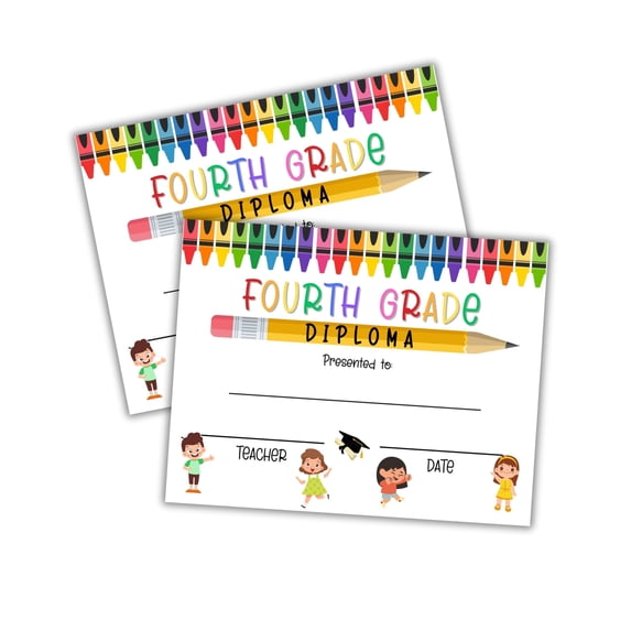 Fourth Grade 4th Diploma Graduation Awards 30pk 8.5x11 Cap Gown Crayon Chalkboard End of The Year Awards Superlatives Class Most Likely to Teacher