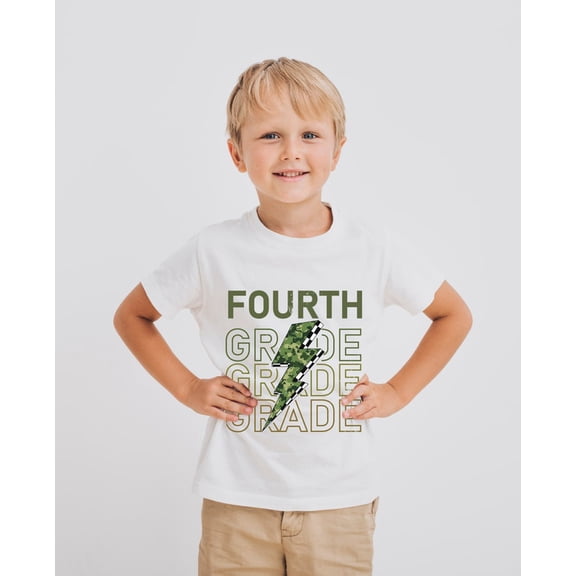 Fourth Grade Camo Lightning Bolt T-Shirt for Boys – Back to School Graphic Tee
