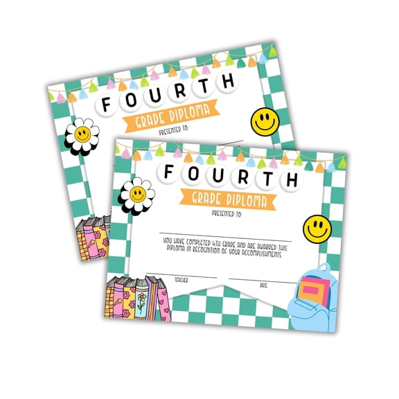 Fourth Grade Diploma Graduation Certificate 30pk 8.5x11 Friendship Bracelet Superlatives Class Awards Achievement Completion Recognition Teachers 4th