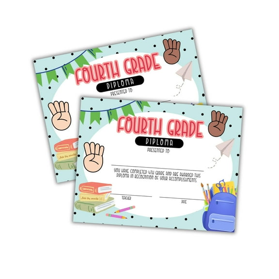 Fourth Grade Diploma Graduation Certificate 30pk 8.5x11 Superlatives Class Awards Achievement Completion Recognition Teachers Polka Dot 4th