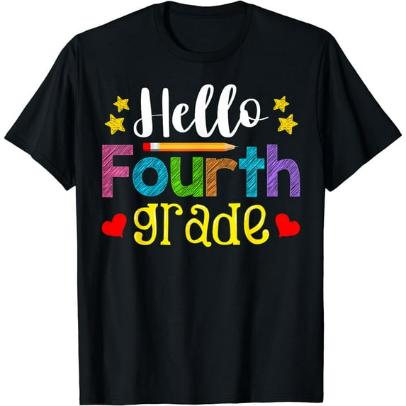 Fourth Grade Hello Back To School First Day Student Teacher T-Shirt Black 2X-Large