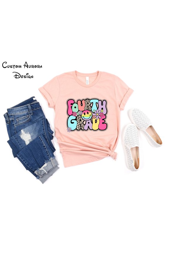 Fourth Grade Shirt, Back to School Shirt, Smile Face 4th Grade Shirt, Elementary School Shirt, Smile Face 4th Grade Teacher Shirt All Size S-5Xl