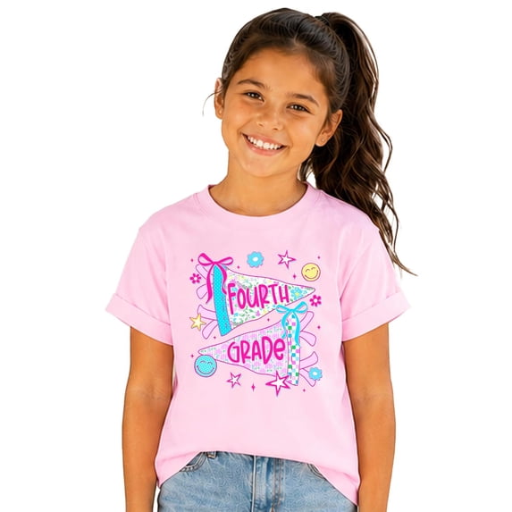 Fourth Grade Shirt for Girls Trendy Floral Pennant Back to School 4th Grade Outfit Preppy Tee Pink Shirt 2T