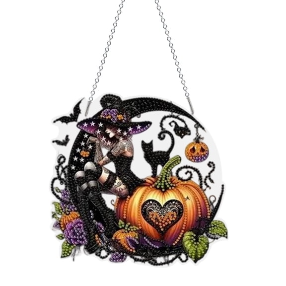 Fourth Halloween Acrylic Rhinestone Art Hanging Sign,Full Set DIY Diamond Accessories Multi Size Rhinestones Eye Catching Gloss Surface Ornament,Window Tree Decor for Halloween Home Seasonal Layout