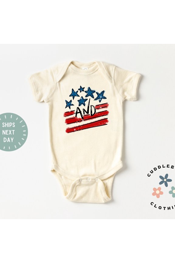 Fourth Of July Baby Onesies Bodysuit - Retro Stars And Stripes Baby Bodysuit - Cute Patriotic Baby - First 4Th Of July Cute Baby Onesie, BABY BODYSUIT LAT 4424