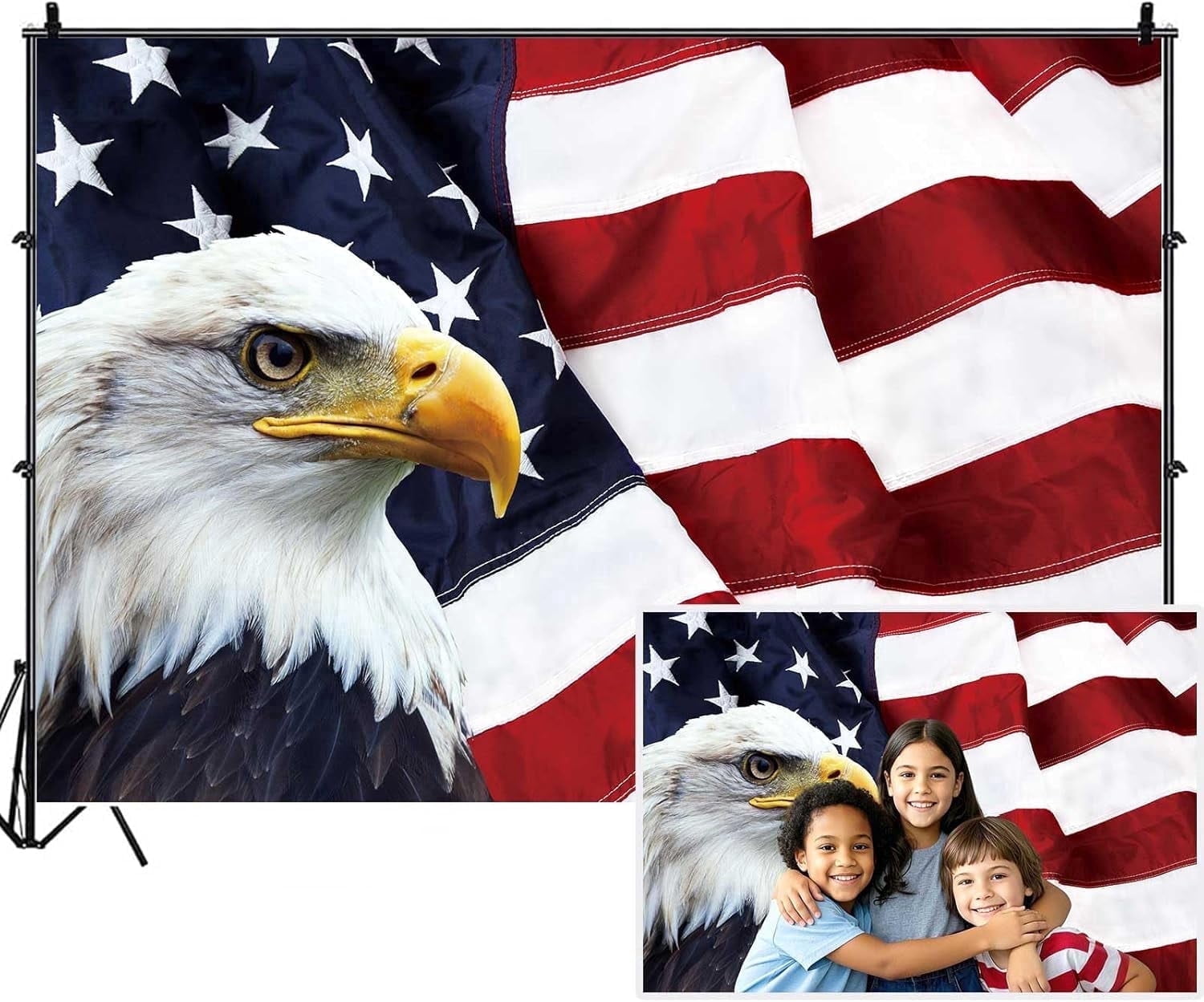 Fourth of July Backdrops for Photoshoot, Patriotic American Flag Picture Party Decorations Wall Backdrop for Photography Decor Banner, Happy 4th 4 of July Photographic Studio Photo Background 7X5 FT