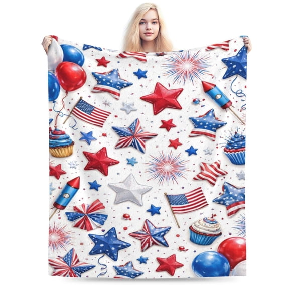 Fourth of July Blanket Patriotic Stars and Stripes Blanket American Flag Celebration Blanket Independence Day USA Holiday Throw Blanket Red White Blue Cozy Blanket 50x40