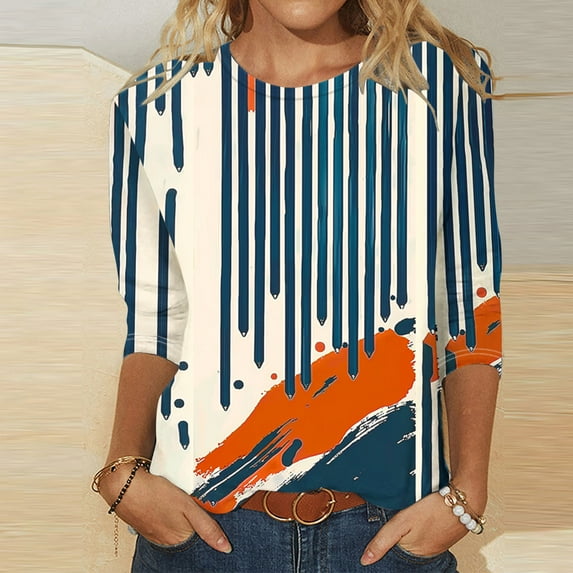 Fourth of July Decoration,Buy Again My Orders,Cadancy Plus Size Tops for Women Clearance,Loose Fit Elbow Sleeve Tees Color Blouses Casual,Loose Graphic Tees ,Playeras De Mujer Cuello,Multicolor 2X