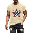 thumbnail image 1 of Fourth of July Decoration Cadancy,Dressy Summer Short Sleeve Tops for Men 2025 Trendy,Business Casual Plus Size Outfits,Usa American Patriotic Flag Red White Blue Shirt Round Neck,Beige S, 1 of 5