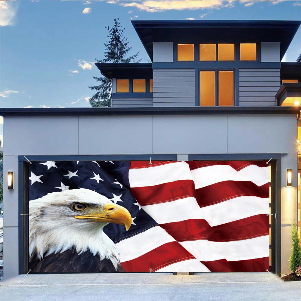 Fourth of July Garage Door Cover Banner Decorations,Patriotic American Flag Picture Patriotic Happy 4th 4 of July Memorial Day Outdoor Car Garage Door Decorations 13 X 6 Ft