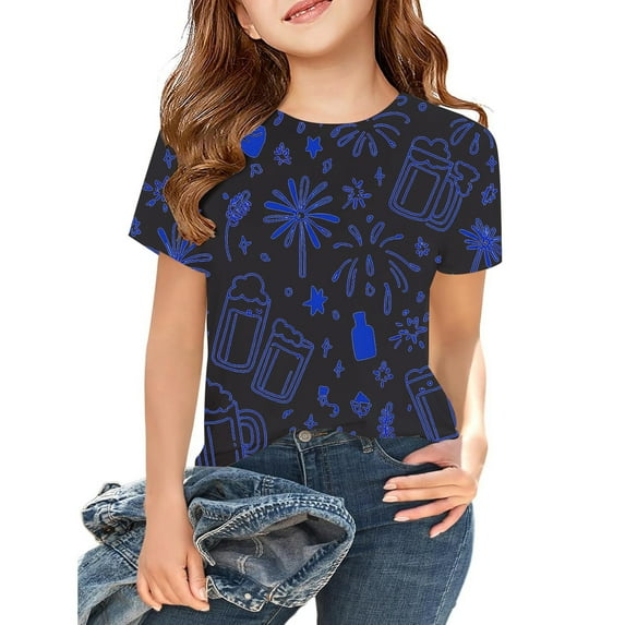 Fourth of July Girls T Shirts Girls Summer Tops Casual Loose Fit Short Sleeve Tee for Outdoor Sports School and Home Comfortable Everyday Wear for Toddler To Teen Girls Shirts Size 8 Short Sleeve