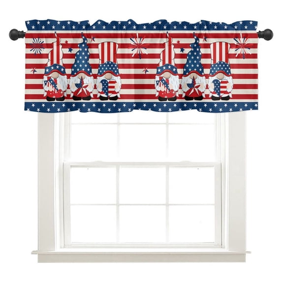 Fourth of July Kitchen Curtain Valances Drapes US Flag Blue Truck Independence Day Red Star Window Treatment for Bedroom Small Window Thermal Insulated&Washable Curtains, 1 Panel, 54x18inch