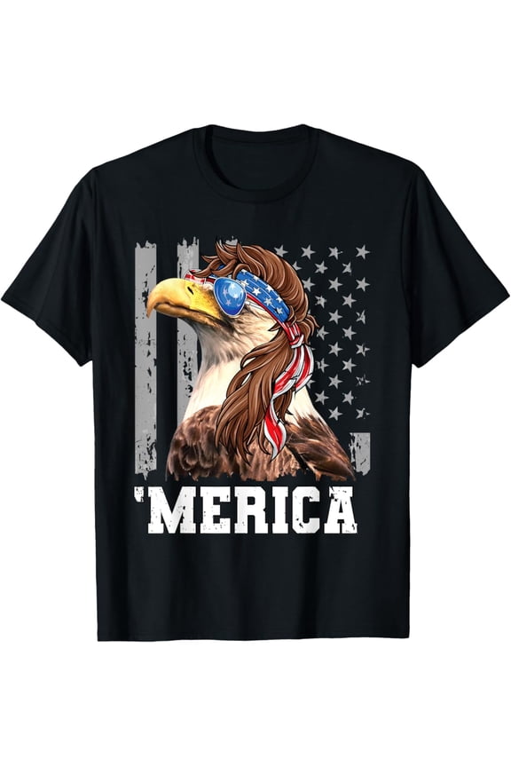 Fourth July Merica USA Flag Bald Eagle T-Shirt
