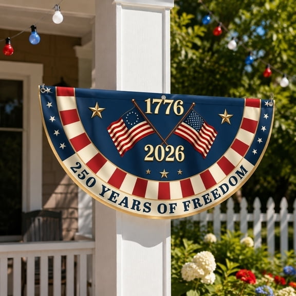Fourth of July Outdoor Decor, Patriotic Decorations Outdoor, American 250Th Anniversary Flag, 250Th Anniversary Flag, 36X18 Inch Semicircular Hanging Banner for 2026 250 Years of