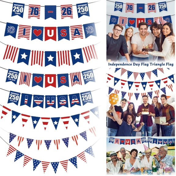 Fourth of July Party Decorations | Patriotic Outdoor Hanging Decor Pennant Banner Flags | Independence Day Decor for Outdoor Gatherings | Bunting Banner