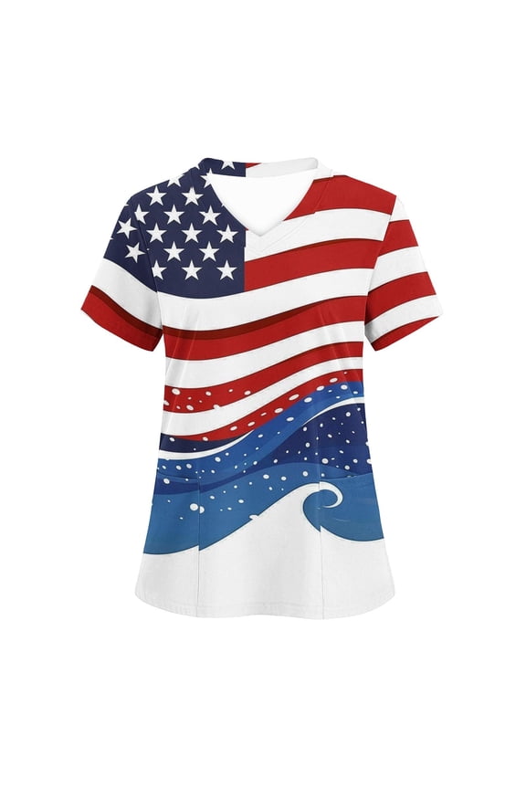 Fourth of July Party Supplies,Cadancy Plus Size Nurse Uniforms for Women 4X-5X Dressy,Ladies Clothes Fashion Blouses Cotton,Graphic T Shirts V Neck,Ropa De Mujer Deerano Saved Items for Later M