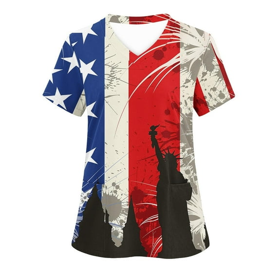 Fourth of July Party Supplies,Cadancy Plus Size Nurse Uniforms for Women Summer,Short Sleeve Blouses Casual,Stripe Shirt V Neck,Patriotic Memorial Day,Ropa De Mujer Elegantes De Past Purchases 2X