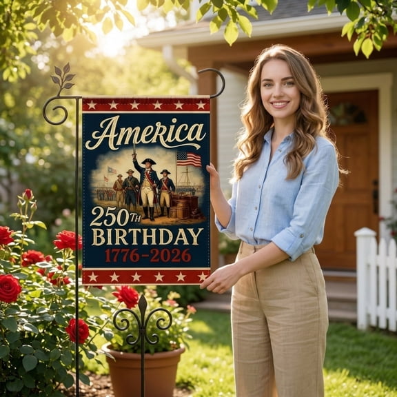 Fourth of July Polyester Three Layer Double Sided Printed Flag Commemorative Design with Blackout Layer for Outdoor Display Home Decoration of July Decorations Front Door White and Blue
