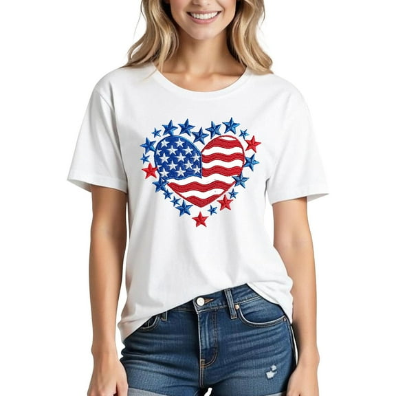 Fourth of July Shirts Patriotic Shirts for Women American Flag Shirt 4th of July Tops Graphic Tees Casual Summer Crew Neck Short Sleeve T-Shirts New White XL