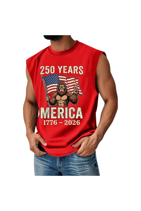 Fourth Of July Shirts for Men Retro American Flag Graphic Sleeveless Tank Tops 250 Anniversary We the People Patriotic Tees Independence Day Crew-Neck Cut Off Shirts,Red XL