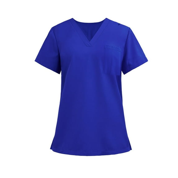 Womens Scrubs, Ladies' Lightweight Solid Color V Neck Pocket Side Slit Short Sleeved T Shirt Grey Scrubs Long Sleeve Women 4Th Shirts Royal Shirts Tank (XL, Blue) ZMTing