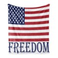 thumbnail image 1 of Fourth of July Soft Flannel Fleece Throw Blanket, USA National Flag with Freedom Wording Stripes and Stars, Cozy Plush for Indoor and Outdoor Use, 60" x 80", Ruby Night Blue, by Ambesonne, 1 of 5