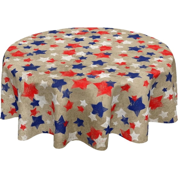 Fourth of July Tablecloth Round 60 Inch Independence Day Patriotic Decoration Outdoor Table Cloth Memorial Day American Fag Table Cover for Dining Kitchen Holiday Party Picnic Indoor Home Decor