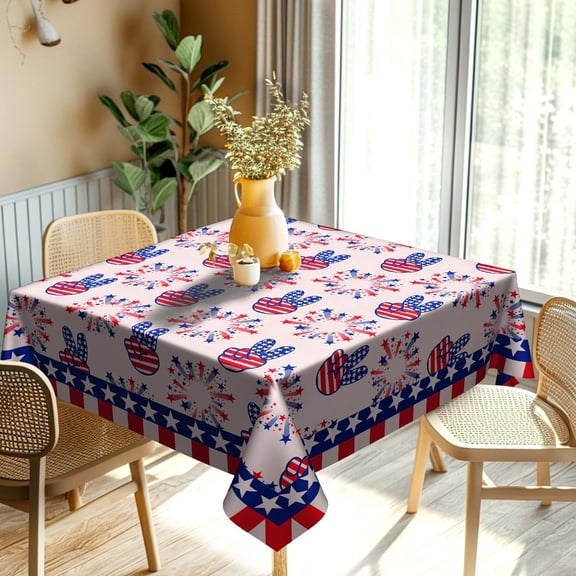 Fourth of July Tablecloth Stars Table Cover American Memorial Independence Day Fireworks Table Cloth Patriotic Tablecloths for Kitchen Picnic Party Dinning Tabletop Desk Cover(52x52inch)