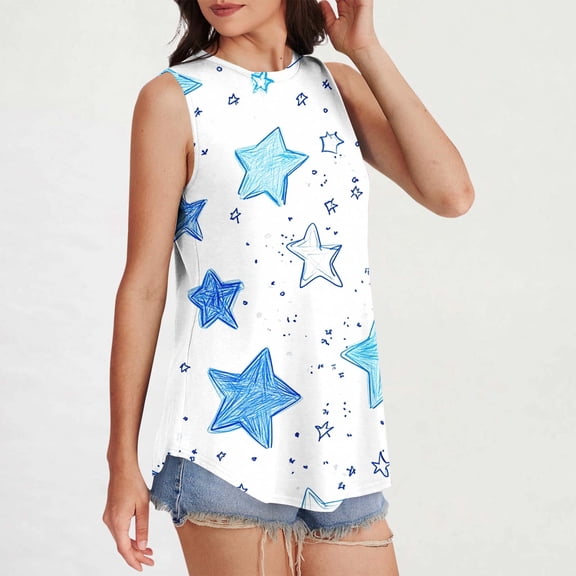Fourth of July Tank Fourth of July Tank Tops for Women Womens Memorial Day Tank Top Womens Patriotic Blouse Women's Printed Sleeveless Round Neck Pullover Casual Fashionable Tank Tops