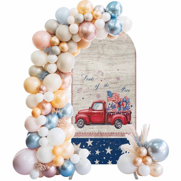 Fourth of July Truck Wedding Arch Cover 5Ft Truck Patriotic Celebrations Wood Wedding Arch Backdrop Stand Cover Round Top Chiara Backdrop Covers for Birthday Party Bridal Shower Banquet Decor